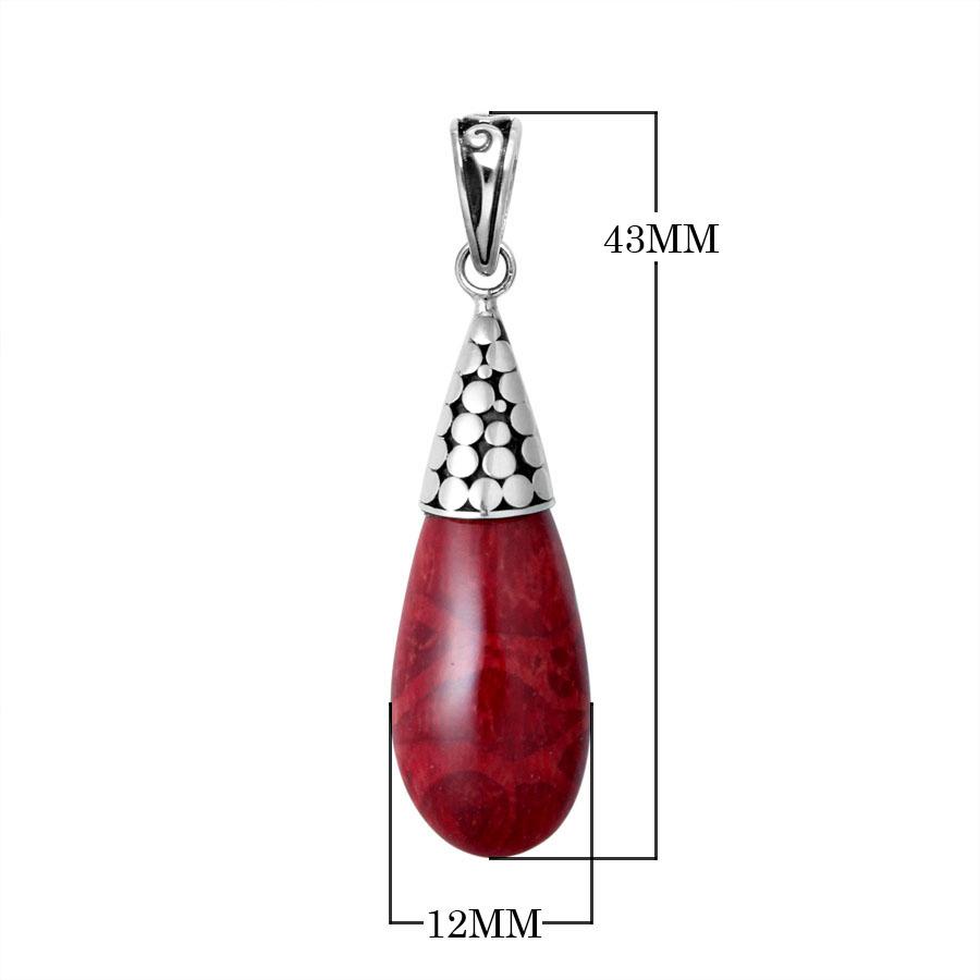 AP-7008-CR Sterling Silver Tear Drop Pendant with Coral Jewelry Bali Designs Inc 