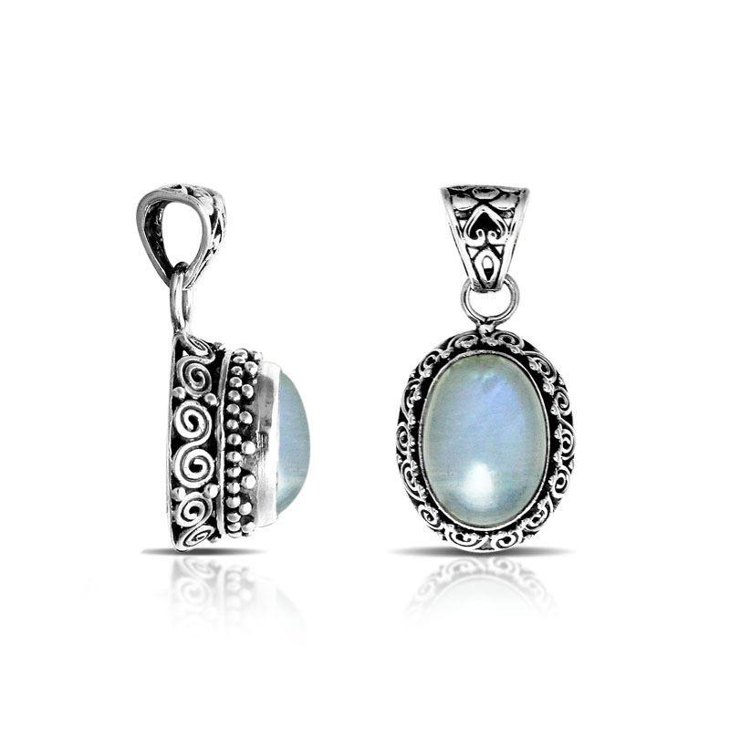 AP-7026-RM Sterling Silver Oval Shape Pendant With Rainbow Moonstone Jewelry Bali Designs Inc 