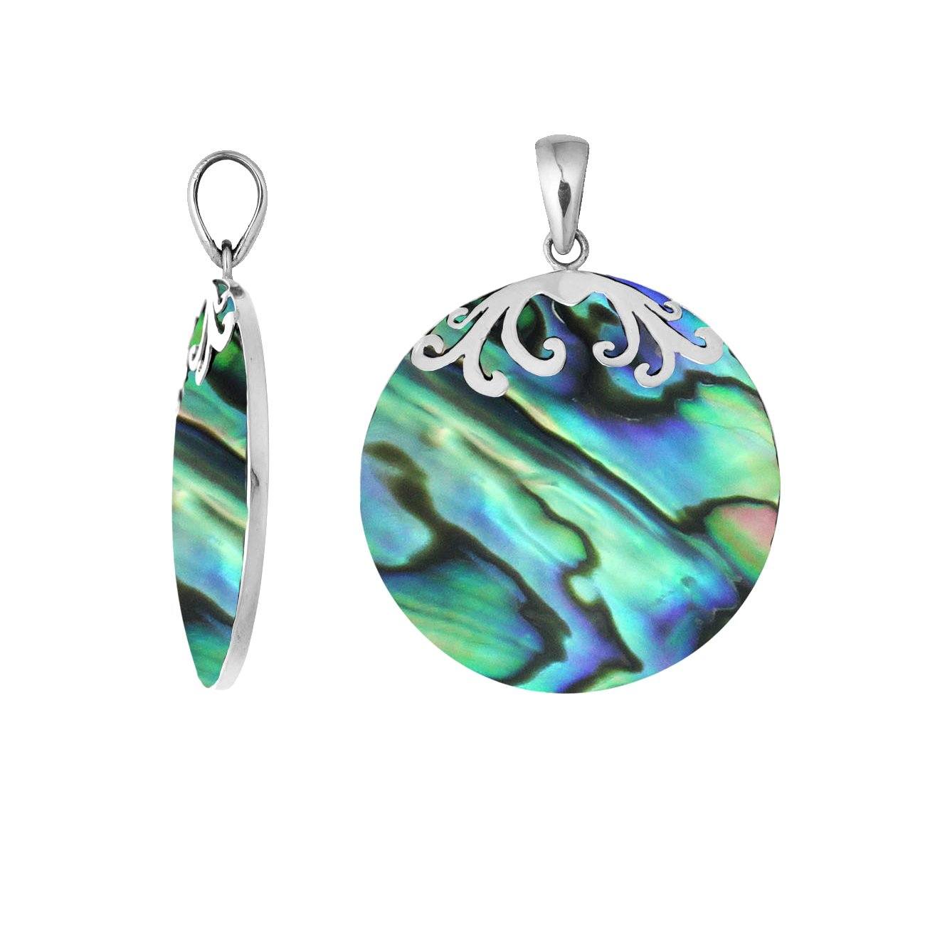 AP-7033-AB Sterling Silver Designer Pendant With Round Abalone Shell Jewelry Bali Designs Inc 
