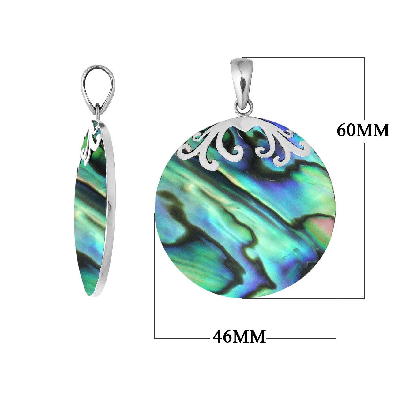 AP-7033-AB Sterling Silver Designer Pendant With Round Abalone Shell Jewelry Bali Designs Inc 
