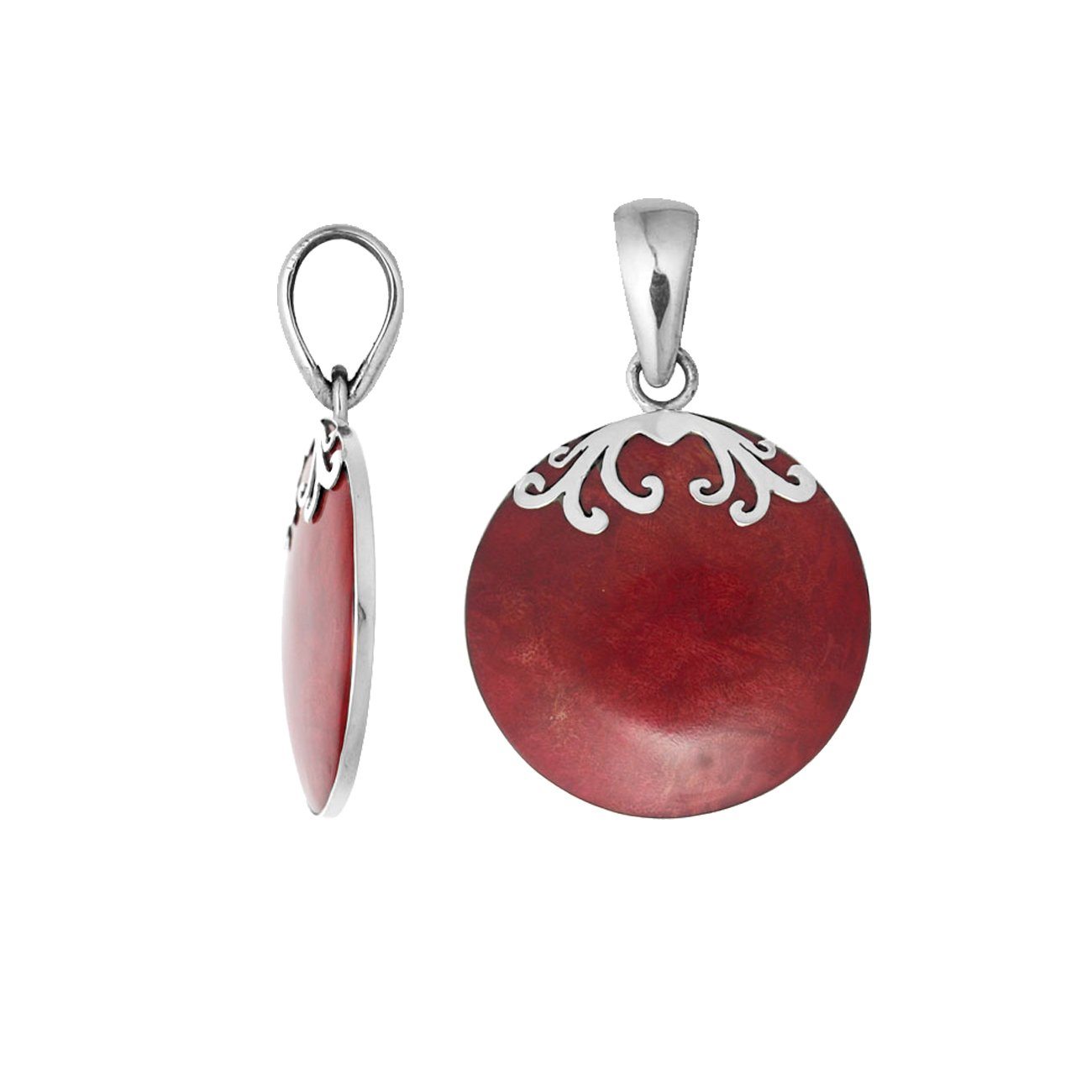 AP-7033-CR Sterling Silver Designer Pendant With Round Coral Jewelry Bali Designs Inc 
