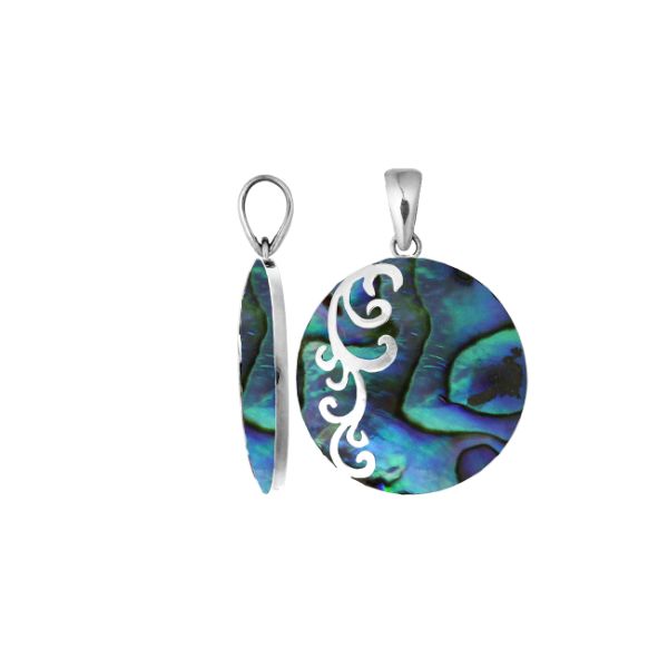 AP-7035-AB Sterling Silver Designer Pendant With Round Abalone Shell Jewelry Bali Designs Inc 