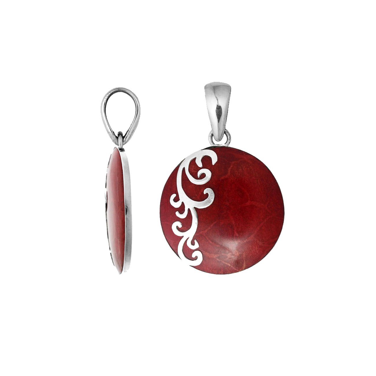 AP-7035-CR Sterling Silver Designer Pendant With Round Coral Jewelry Bali Designs Inc 