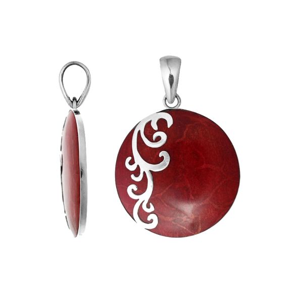 AP-7035-CR Sterling Silver Designer Pendant With Round Coral Jewelry Bali Designs Inc 