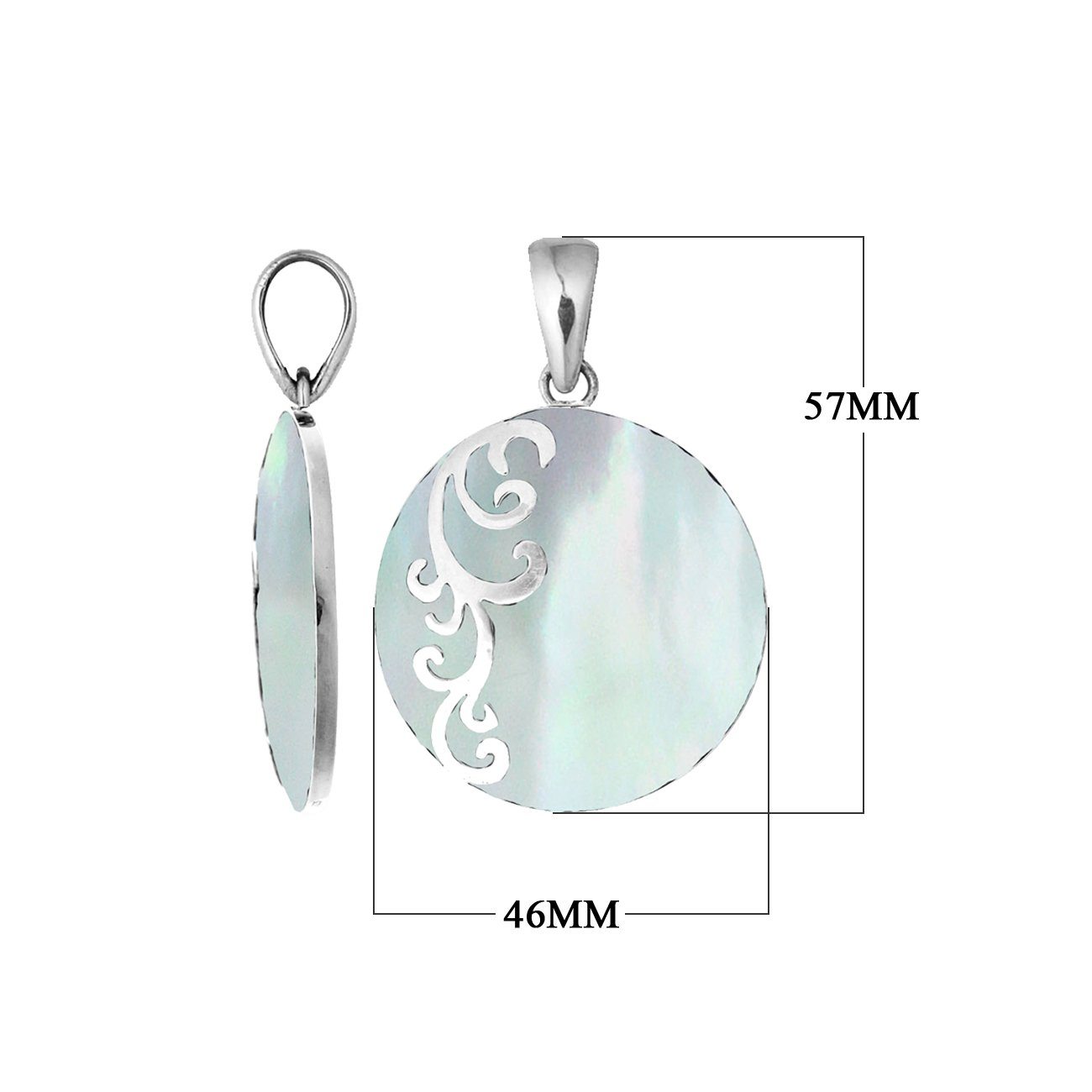 AP-7035-MOP Sterling Silver Designer Pendant With Round Mother Of Pearl Jewelry Bali Designs Inc 