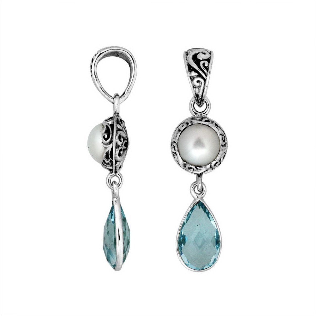 AP-8009-CO1 Sterling Silver Pendant With Pearl & Blue Topaz Jewelry Bali Designs Inc 