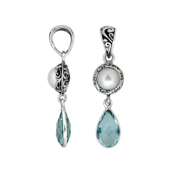 AP-8009-CO1 Sterling Silver Pendant With Pearl & Blue Topaz Jewelry Bali Designs Inc 