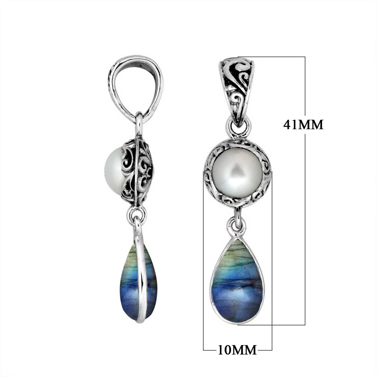 AP-8009-CO2 Sterling Silver Pendant With Pearl & Labradorite Jewelry Bali Designs Inc 