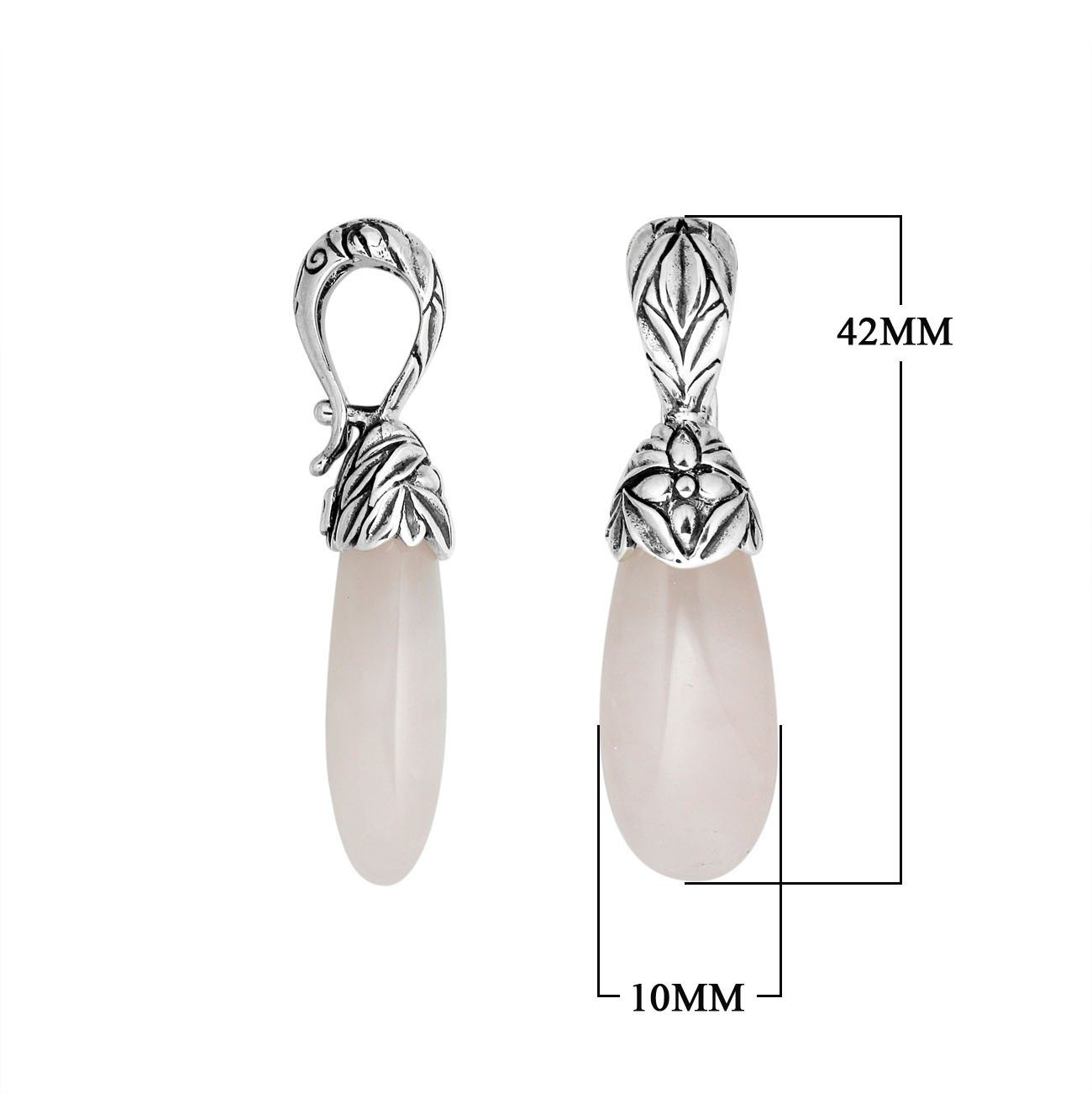 AP-8015-RQ Sterling Silver Fancy Pendant With Rose Quartz & Enhancer Pendant Bail Jewelry Bali Designs Inc 