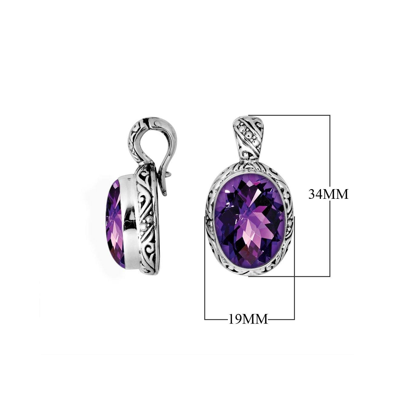 AP-8025-AM Sterling Silver Oval Shape Pendant With Amethyst Q. & Enhancer Pendant Bail Jewelry Bali Designs Inc 