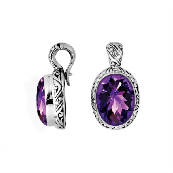 AP-8025-AM Sterling Silver Oval Shape Pendant With Amethyst Q. & Enhancer Pendant Bail Jewelry Bali Designs Inc 