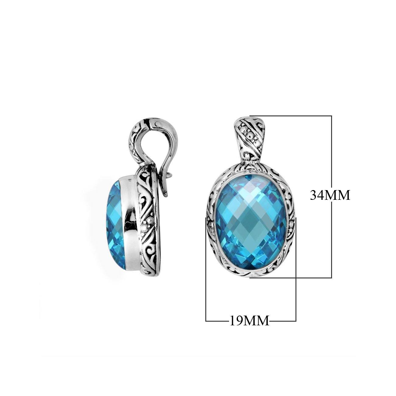 AP-8025-BT Sterling Silver Oval Shape Pendant With Blue Topaz Q. & Enhancer Pendant Bail Jewelry Bali Designs Inc 