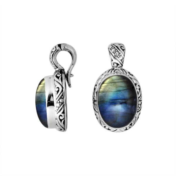 AP-8025-LB Sterling Silver Oval Shape Pendant With Labradorite & Enhancer Pendant Bail Jewelry Bali Designs Inc 
