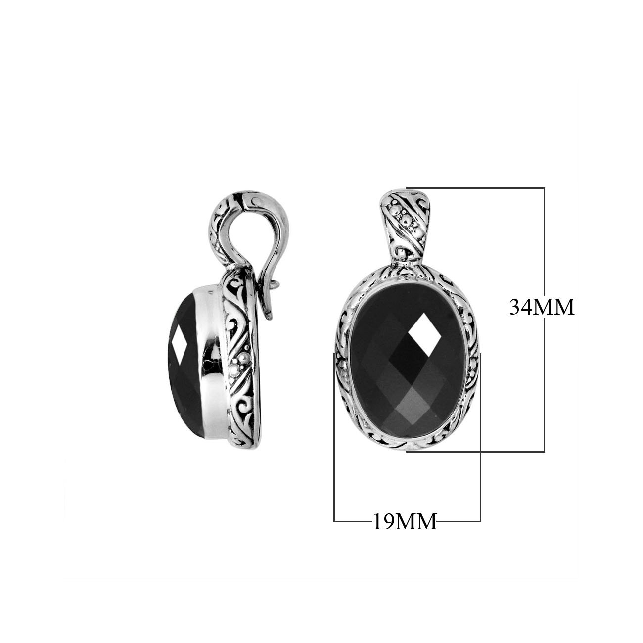AP-8025-OX Sterling Silver Oval Shape Pendant With Black Onyx & Enhancer Pendant Bail Jewelry Bali Designs Inc 