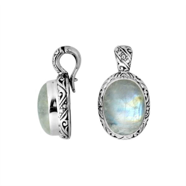 AP-8025-RM Sterling Silver Oval Shape Pendant With Rainbow Moonstone & Enhancer Pendant Bail Jewelry Bali Designs Inc 