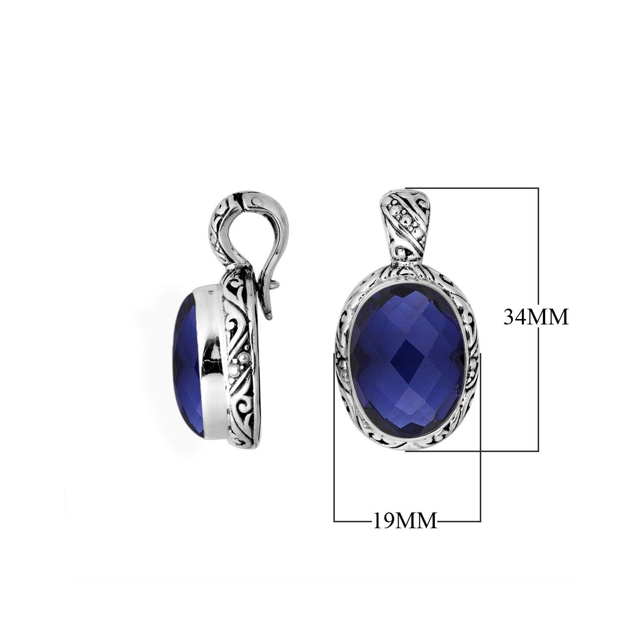 AP-8025-SP Sterling Silver Oval Shape Pendant With Blue Sapphire & Enhancer Pendant Bail Jewelry Bali Designs Inc 