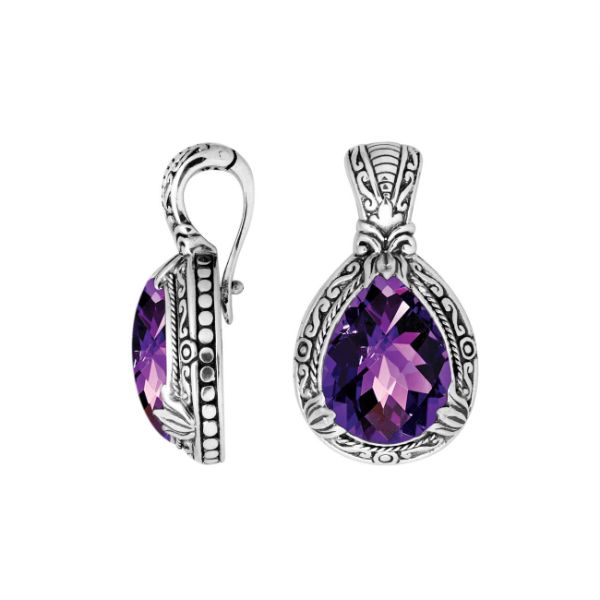 AP-8026-AM Sterling Silver Pears Shape Pendant With Amethyst Q. & Enhancer Pendant Bail Jewelry Bali Designs Inc 