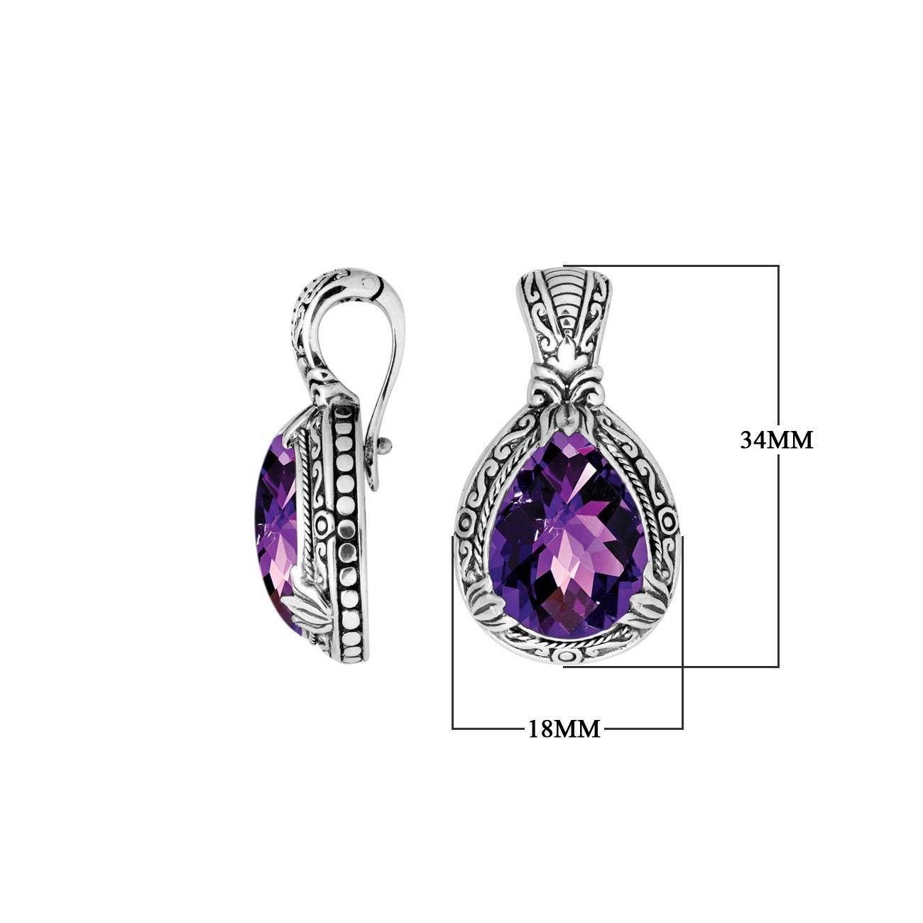 AP-8026-AM Sterling Silver Pears Shape Pendant With Amethyst Q. & Enhancer Pendant Bail Jewelry Bali Designs Inc 