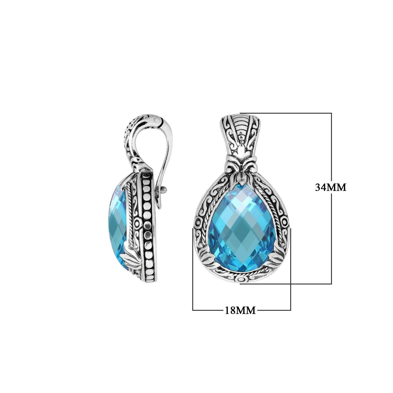 AP-8026-BT Sterling Silver Pears Shape Pendant With Blue Topaz Q. & Enhancer Pendant Bail Jewelry Bali Designs Inc 