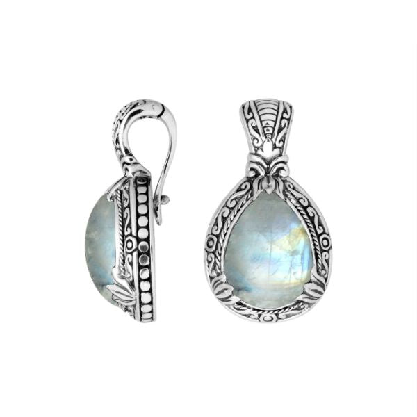 AP-8026-RM Sterling Silver Pear Shape Pendant With Rainbow Moonstone & Enhancer Pendant Bail Jewelry Bali Designs Inc 