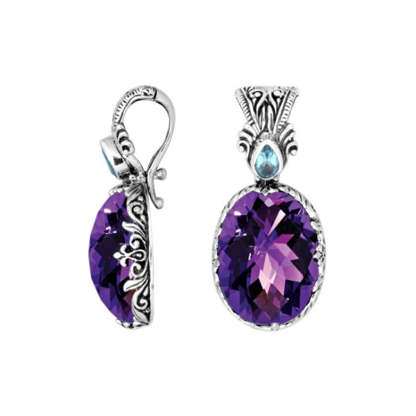 AP-8027-AM Sterling Silver Pendant With Amethyst Q.,Blue Topaz Q. & Enhancer Pendant Bail Jewelry Bali Designs Inc 