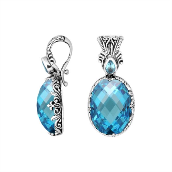 AP-8027-BT Sterling Silver Pendant With Blue Topaz Q. & Enhancer Pendant Bail Jewelry Bali Designs Inc 