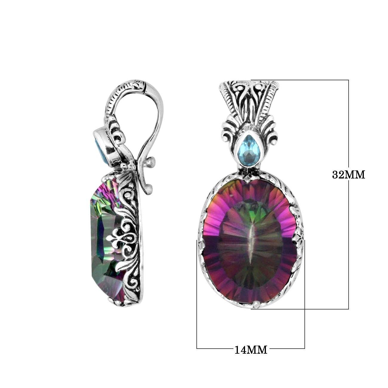 AP-8027-MT Sterling Silver Pendant With Mystic Quartz,Blue Topaz Q. & Enhancer Pendant Bail Jewelry Bali Designs Inc 