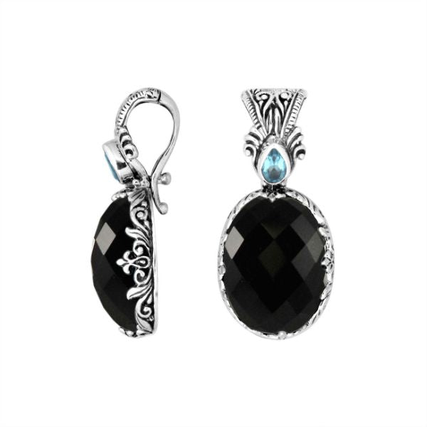 AP-8027-OX Sterling Silver Pendant With Black Onyx,Blue Topaz Q. & Enhancer Pendant Bail Jewelry Bali Designs Inc 