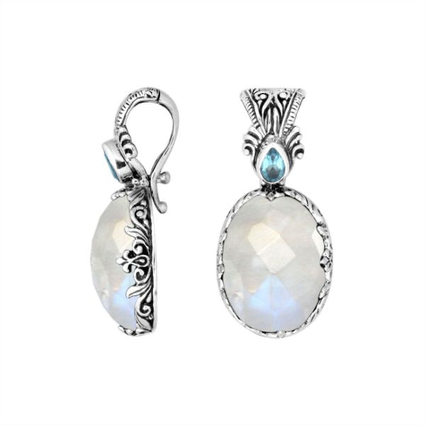 AP-8027-RM Sterling Silver Pendant With Rainbow Moonstone,Blue Topaz Q. & Enhancer Pendant Bail Jewelry Bali Designs Inc 