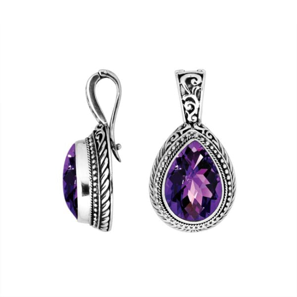 AP-8028-AM Sterling Silver Pear Shape Pendant With Amethyst Q. & Enhancer Pendant Bail Jewelry Bali Designs Inc 