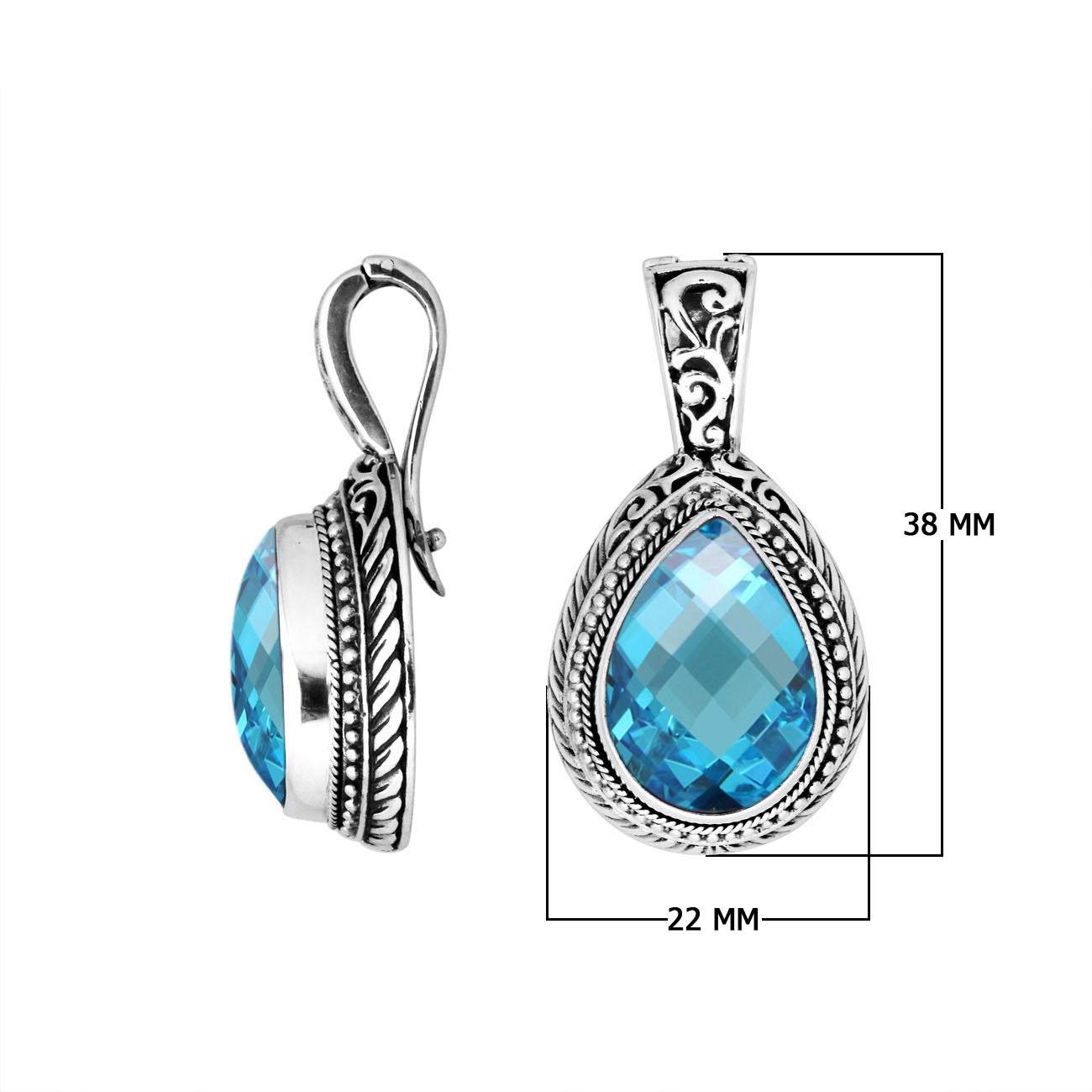 AP-8028-BT Sterling Silver Pear Shape Pendant With Blue Topaz Q. & Enhancer Pendant Bail Jewelry Bali Designs Inc 