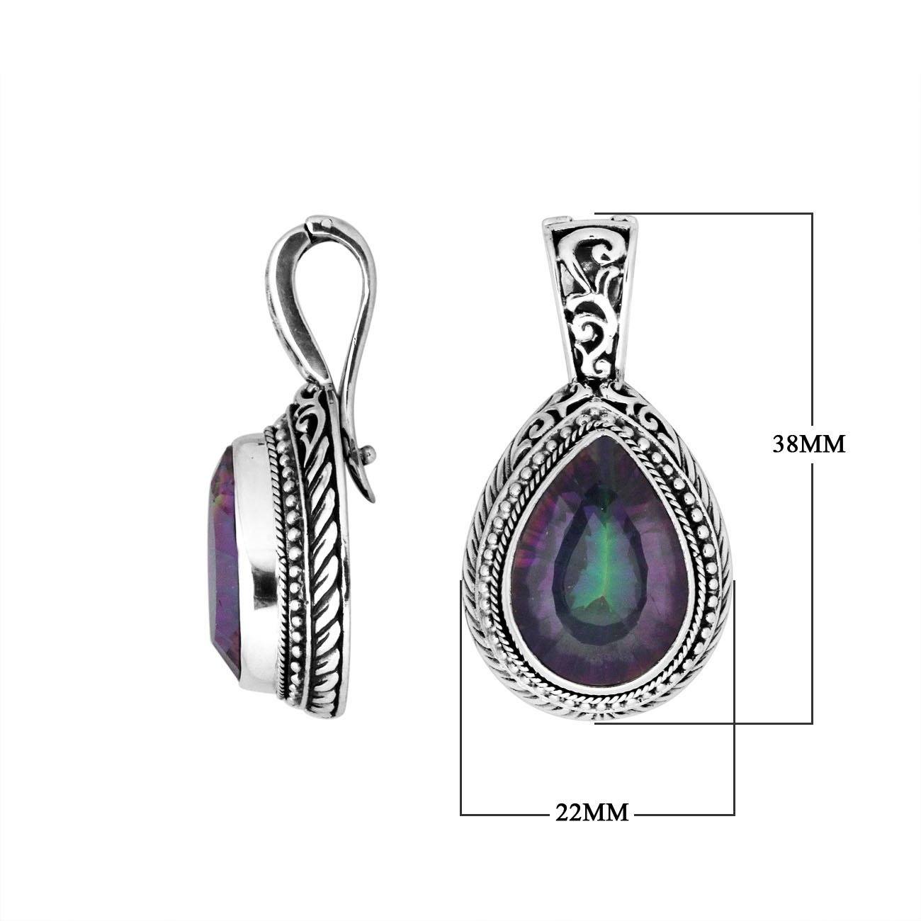 AP-8028-MT Sterling Silver Pear Shape Pendant With Mystic Quartz & Enhancer Pendant Bail Jewelry Bali Designs Inc 