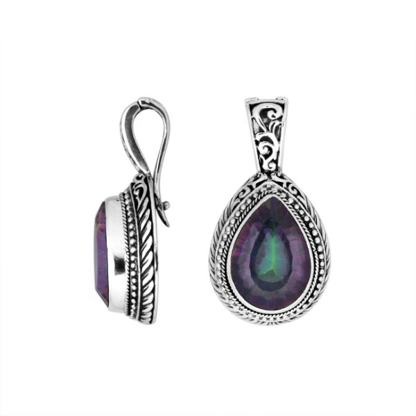 AP-8028-MT Sterling Silver Pear Shape Pendant With Mystic Quartz & Enhancer Pendant Bail Jewelry Bali Designs Inc 