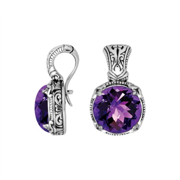 AP-8029-AM Sterling Silver Round Shape Pendant With Amethyst Q. & Enhancer Pendant Bail Jewelry Bali Designs Inc 
