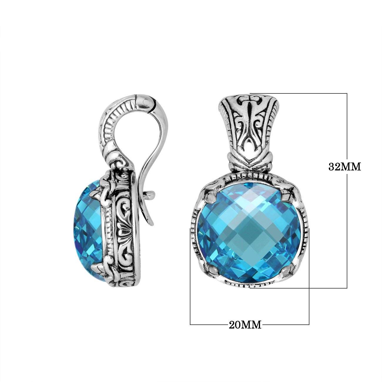 AP-8029-BT Sterling Silver Round Shape Pendant With Blue Topaz Q. & Enhancer Pendant Bail Jewelry Bali Designs Inc 