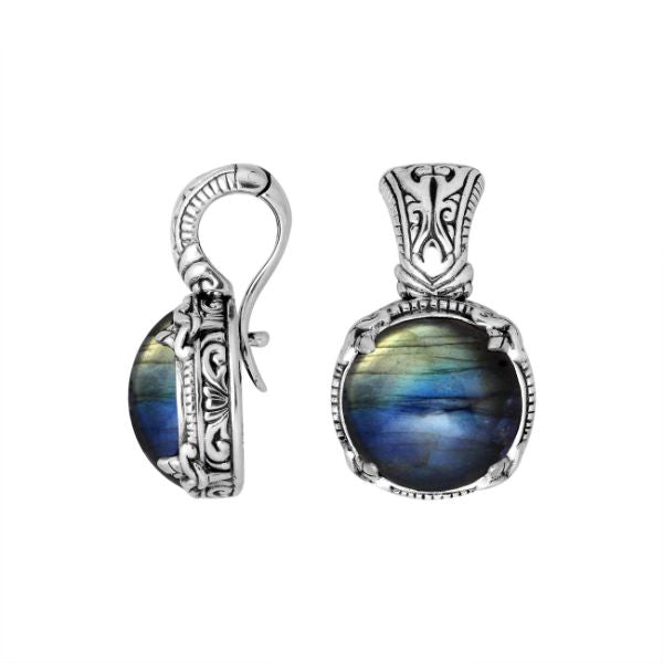 AP-8029-LB Sterling Silver Round Shape Pendant With Labradorite & Enhancer Pendant Bail Jewelry Bali Designs Inc 