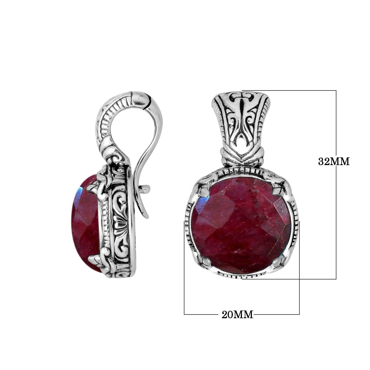 AP-8029-RB Sterling Silver Round Shape Pendant With Ruby & Enhancer Pendant Bail Jewelry Bali Designs Inc 