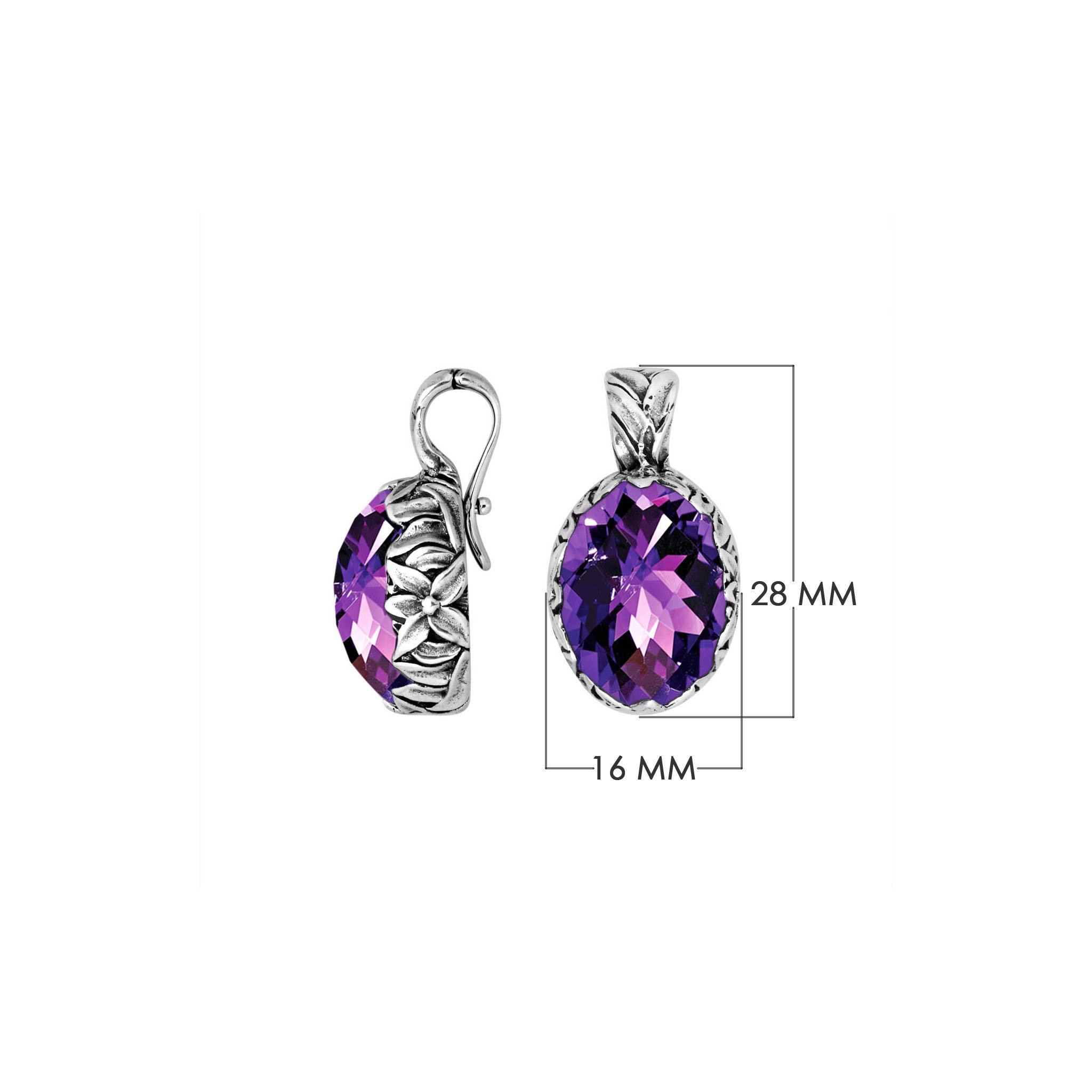 AP-8030-AM Sterling Silver Oval Shape Pendant With Amethyst Q. & Enhancer Pendant Bail Jewelry Bali Designs Inc 