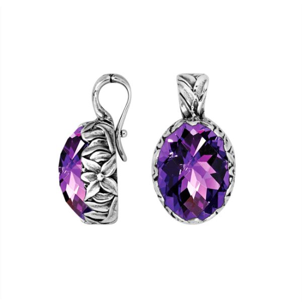 AP-8030-AM Sterling Silver Oval Shape Pendant With Amethyst Q. & Enhancer Pendant Bail Jewelry Bali Designs Inc 