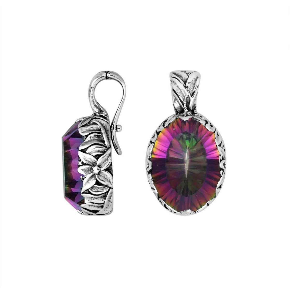 AP-8030-MT Sterling Silver Oval Shape Pendant With Mystic Quartz & Enhancer Pendant Bail Jewelry Bali Designs Inc 
