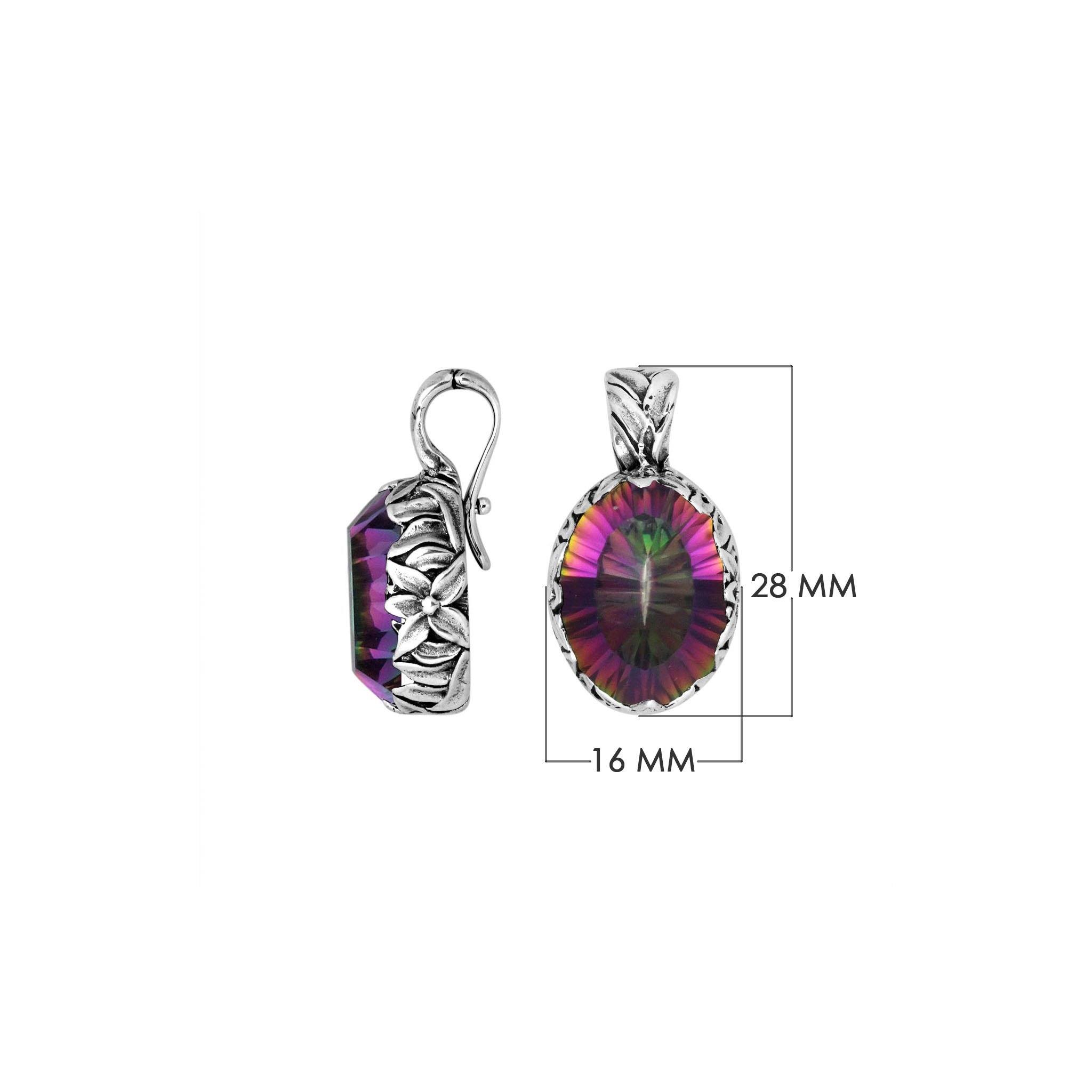 AP-8030-MT Sterling Silver Oval Shape Pendant With Mystic Quartz & Enhancer Pendant Bail Jewelry Bali Designs Inc 