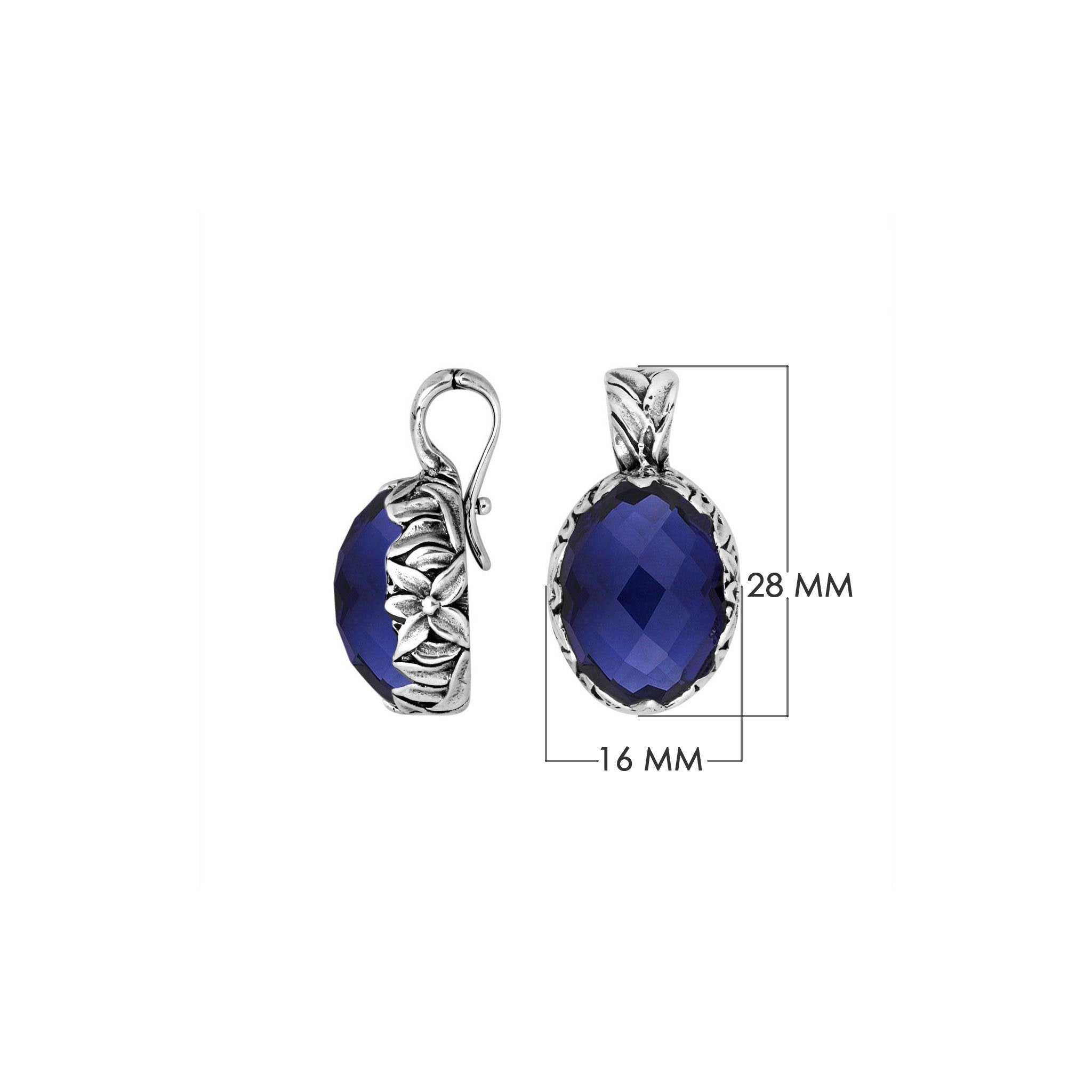 AP-8030-SP Sterling Silver Oval Shape Pendant With Sapphire & Enhancer Pendant Bail Jewelry Bali Designs Inc 