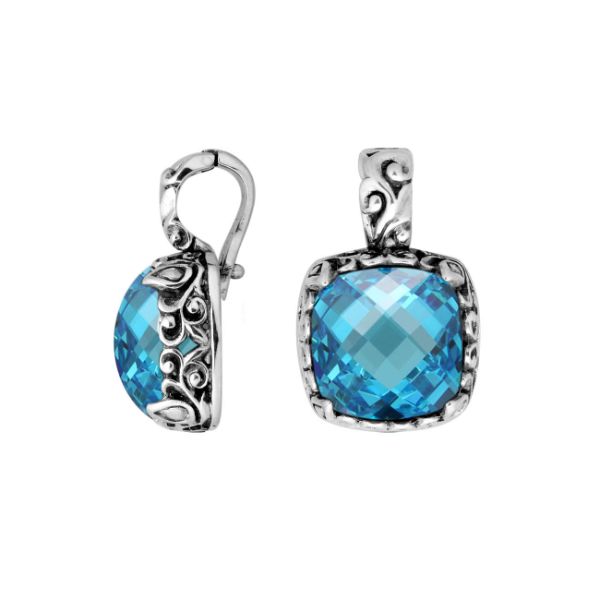 AP-8031-BT Sterling Silver Cushion Shape Pendant With Blue Topaz Q. & Enhancer Pendant Bail Jewelry Bali Designs Inc 