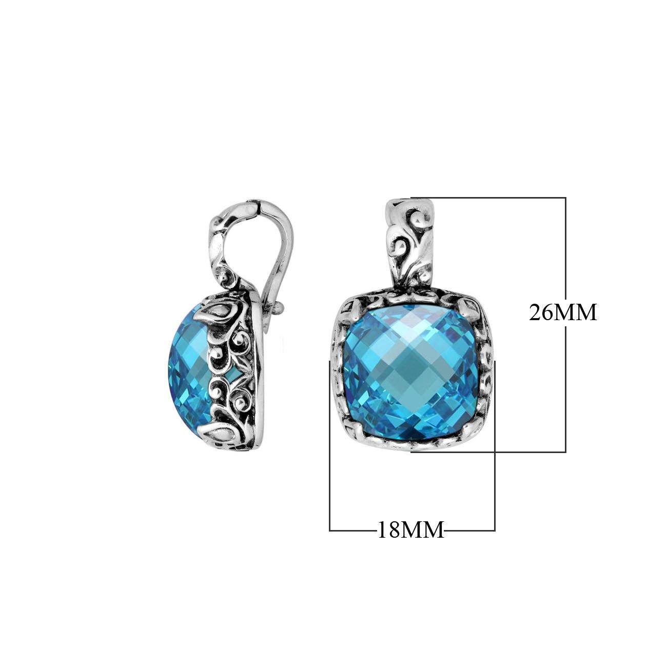 AP-8031-BT Sterling Silver Cushion Shape Pendant With Blue Topaz Q. & Enhancer Pendant Bail Jewelry Bali Designs Inc 