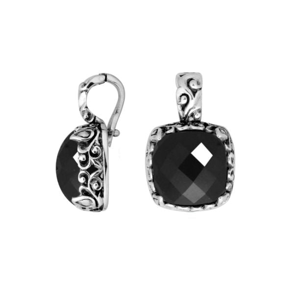 AP-8031-OX Sterling Silver Cushion Shape Pendant With Black Onyx & Enhancer Pendant Bail Jewelry Bali Designs Inc 
