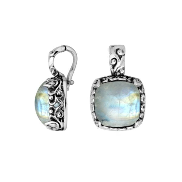 AP-8031-RM Sterling Silver Cushion Shape Pendant With Rainbow Moonstone & Enhancer Pendant Bail Jewelry Bali Designs Inc 