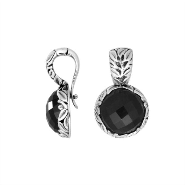 Sterling silver Black Onyx round pendant with Balinese handicraft design handcrafted in Bali