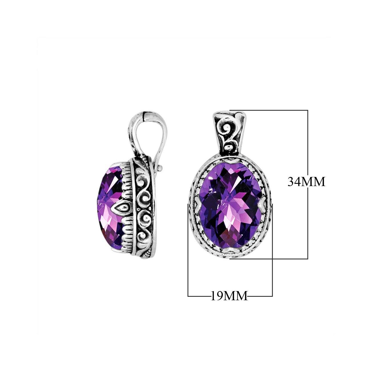 AP-8033-AM Sterling Silver Oval Shape Pendant With Amethyst Q. & Enhancer Pendant Bail Jewelry Bali Designs Inc 