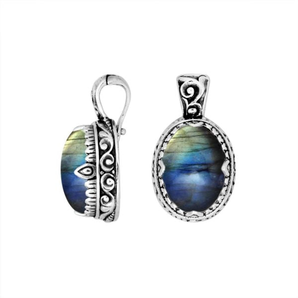 AP-8033-LB Sterling Silver Oval Shape Pendant With Labradorite & Enhancer Pendant Bail Jewelry Bali Designs Inc 