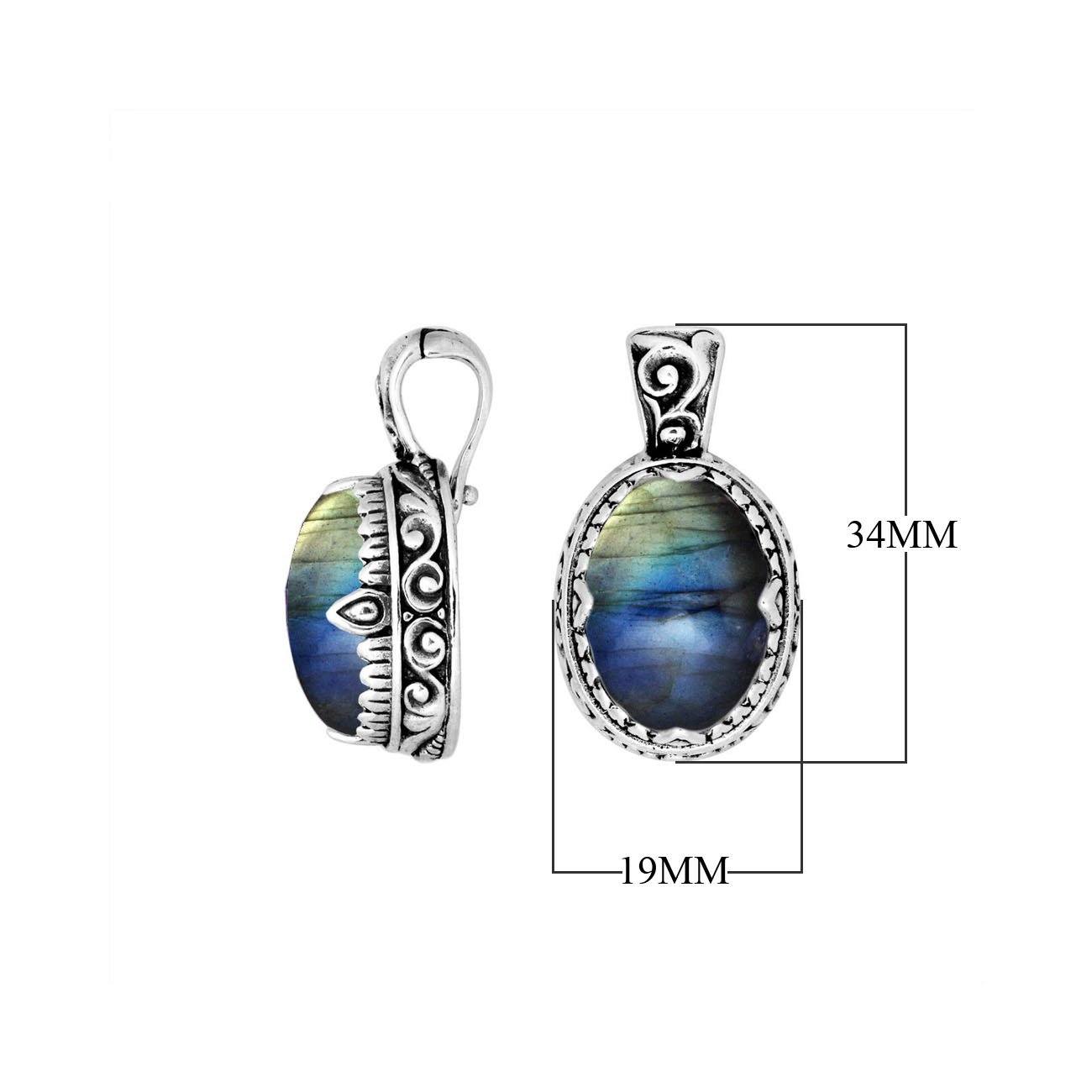 AP-8033-LB Sterling Silver Oval Shape Pendant With Labradorite & Enhancer Pendant Bail Jewelry Bali Designs Inc 